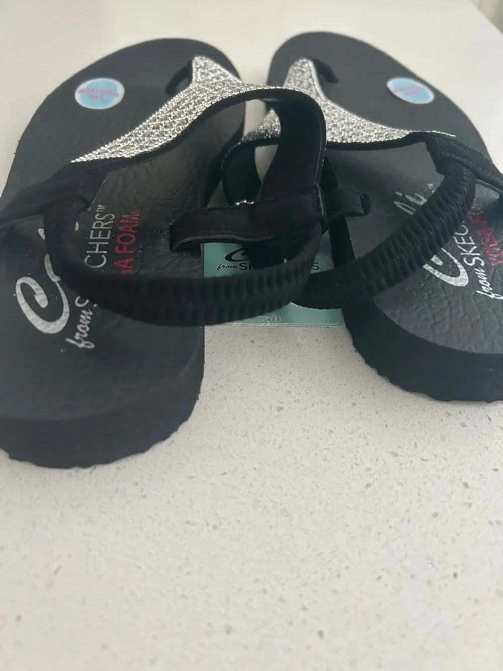 Skechers Cali Rockstar Black Slingback T‑Strap Sandal with Silver Rhinestones - Picture 5 of 7